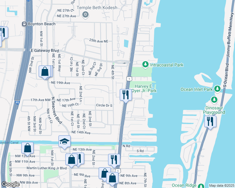 map of restaurants, bars, coffee shops, grocery stores, and more near 1924 5th Street Northeast in Boynton Beach