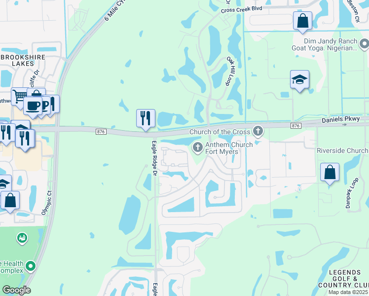 map of restaurants, bars, coffee shops, grocery stores, and more near 13565 Eagle Ridge Drive in Fort Myers