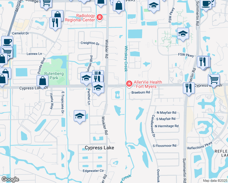 map of restaurants, bars, coffee shops, grocery stores, and more near 13500 Stratford Place Circle in Fort Myers