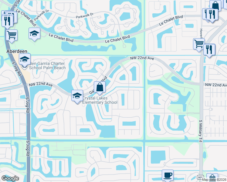 map of restaurants, bars, coffee shops, grocery stores, and more near 5677 Descartes Circle in Boynton Beach