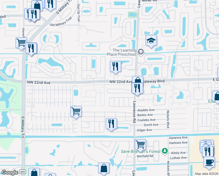 map of restaurants, bars, coffee shops, grocery stores, and more near 4248 Royal Manor Boulevard in Boynton Beach