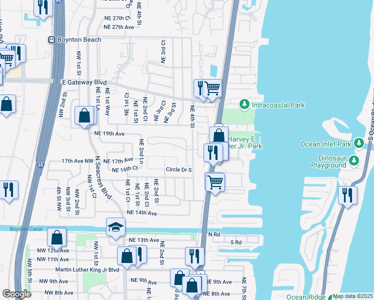 map of restaurants, bars, coffee shops, grocery stores, and more near 1745 Boynton Bay Court in Boynton Beach