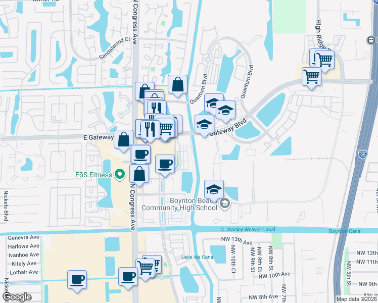 map of restaurants, bars, coffee shops, grocery stores, and more near 1912 Vía Granada in Boynton Beach