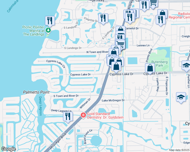 map of restaurants, bars, coffee shops, grocery stores, and more near 9741 Cypress Lake Drive in Fort Myers