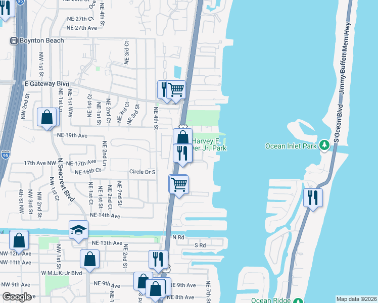 map of restaurants, bars, coffee shops, grocery stores, and more near 1896 U.S. 1 in Boynton Beach