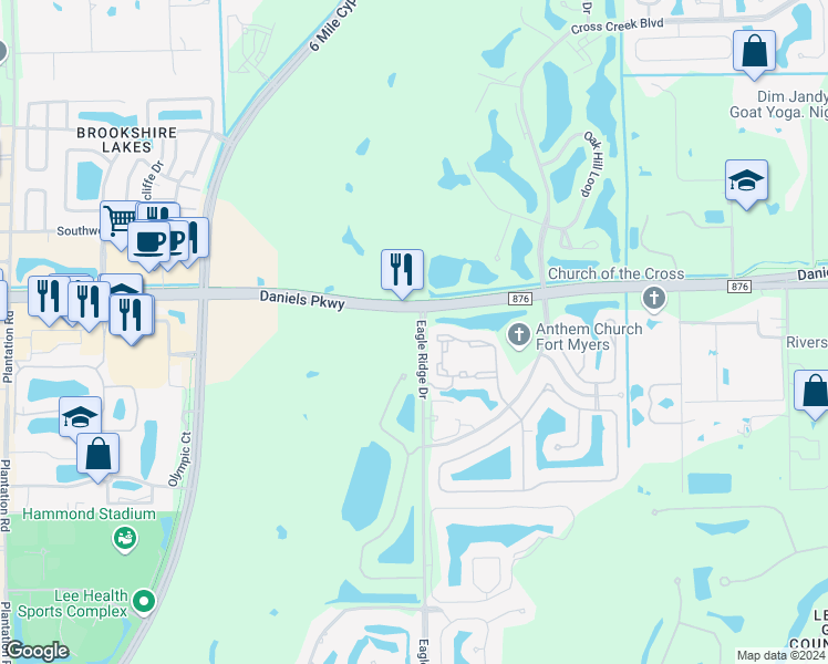 map of restaurants, bars, coffee shops, grocery stores, and more near 13690 Eagle Ridge Drive in Fort Myers