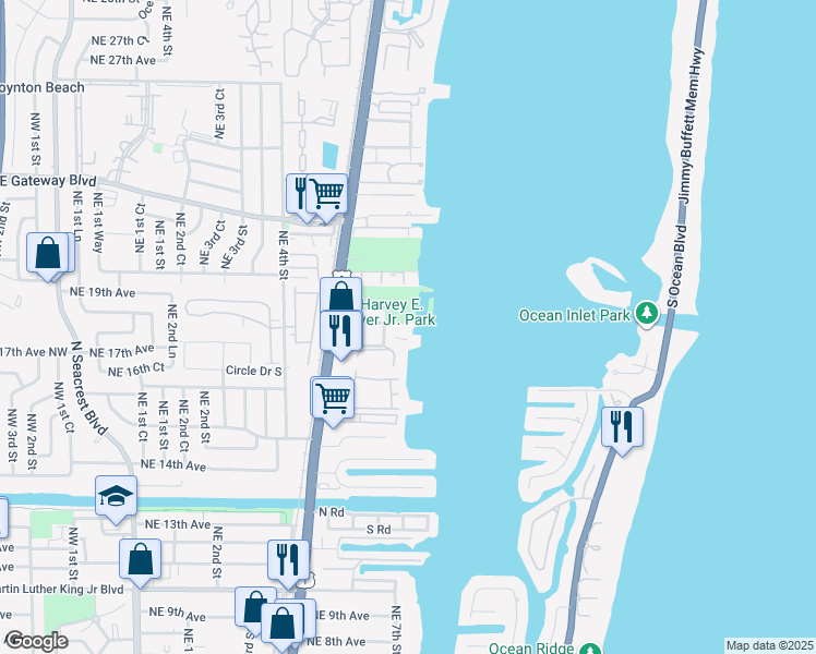 map of restaurants, bars, coffee shops, grocery stores, and more near 670 Oak Street in Boynton Beach