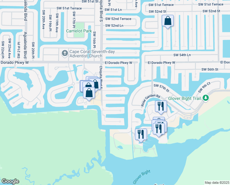 map of restaurants, bars, coffee shops, grocery stores, and more near 1508 Southwest 57th Terrace in Cape Coral