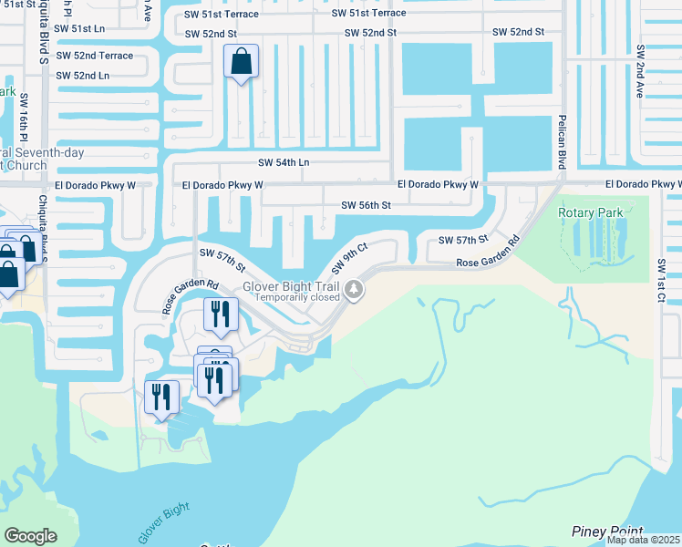 map of restaurants, bars, coffee shops, grocery stores, and more near 5730 SW 9th Ct in Cape Coral