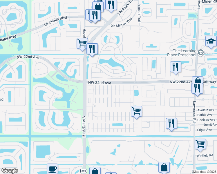 map of restaurants, bars, coffee shops, grocery stores, and more near 53002 Del Rio Bay in Boynton Beach