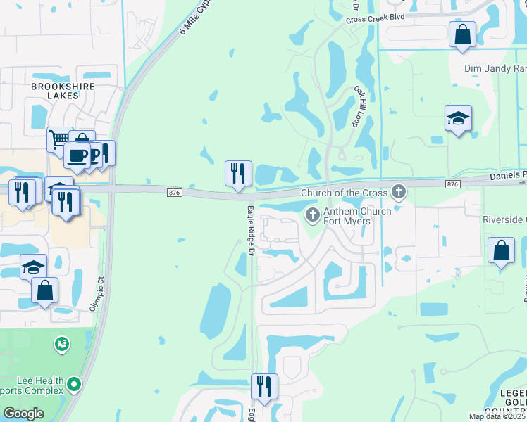 map of restaurants, bars, coffee shops, grocery stores, and more near 13545 Eagle Ridge Drive in Fort Myers