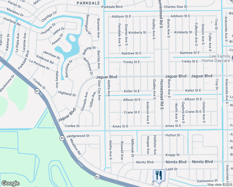 map of restaurants, bars, coffee shops, grocery stores, and more near 510 Keller Street East in Lehigh Acres