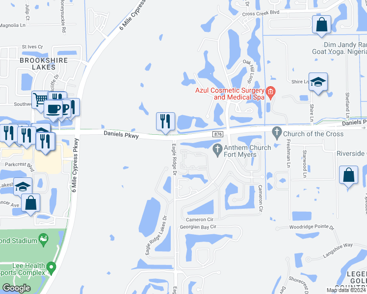 map of restaurants, bars, coffee shops, grocery stores, and more near 13545 Eagle Ridge Drive in Fort Myers