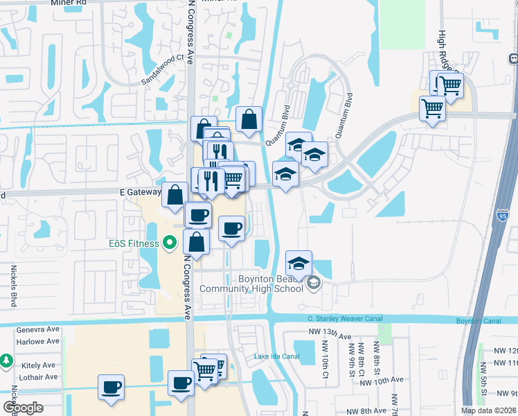 map of restaurants, bars, coffee shops, grocery stores, and more near 1912 Vía Granada in Boynton Beach