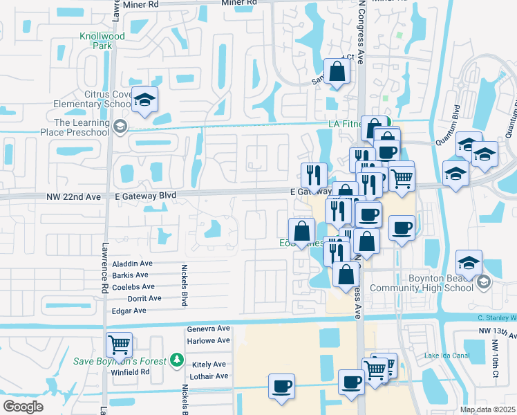 map of restaurants, bars, coffee shops, grocery stores, and more near 2307 Northwest 20th Avenue in Boynton Beach