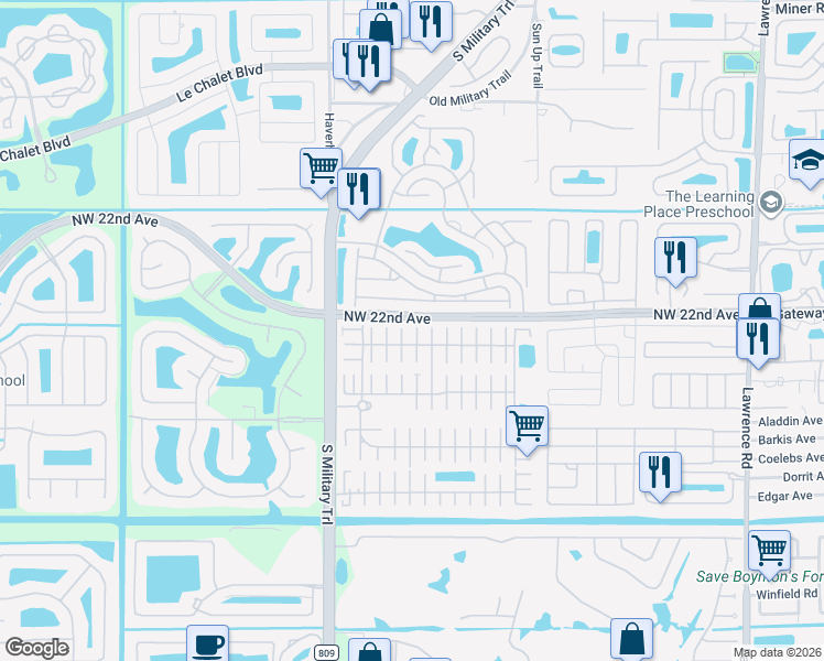 map of restaurants, bars, coffee shops, grocery stores, and more near 53002 Del Rio Bay in Boynton Beach