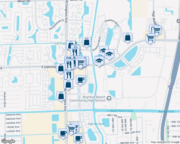 map of restaurants, bars, coffee shops, grocery stores, and more near 1920 Via Granada in Boynton Beach