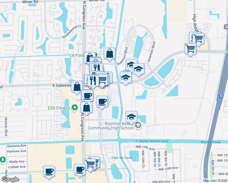 map of restaurants, bars, coffee shops, grocery stores, and more near 1928 Via Granada in Boynton Beach