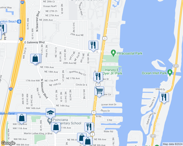 map of restaurants, bars, coffee shops, grocery stores, and more near 1924 5th Street Northeast in Boynton Beach