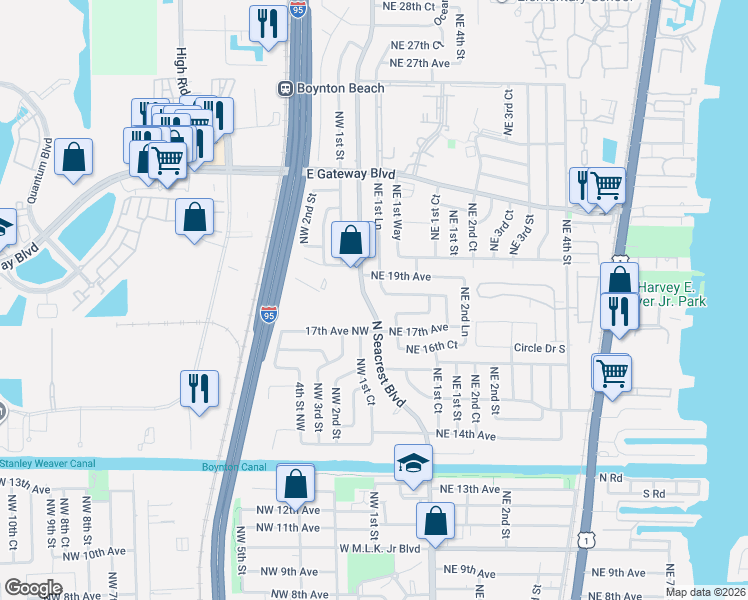 map of restaurants, bars, coffee shops, grocery stores, and more near 1790 North Seacrest Boulevard in Boynton Beach