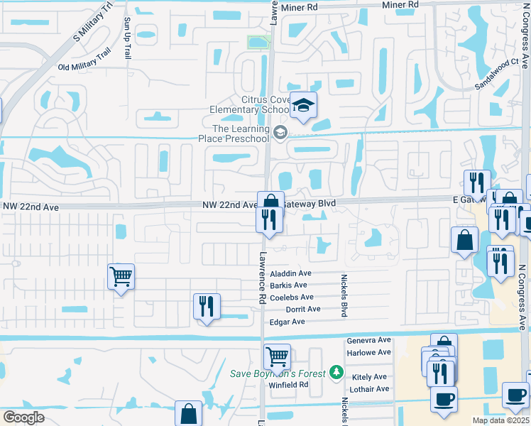 map of restaurants, bars, coffee shops, grocery stores, and more near 8815 Lawrence Road in Boynton Beach
