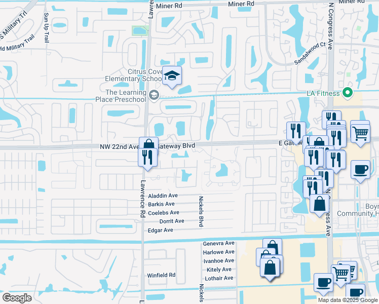 map of restaurants, bars, coffee shops, grocery stores, and more near 3874 West Sandpiper Drive in Boynton Beach