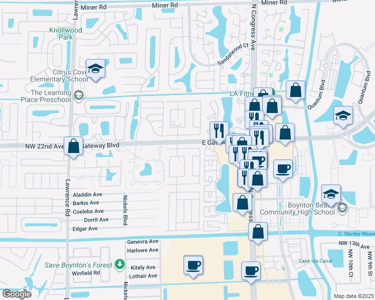 map of restaurants, bars, coffee shops, grocery stores, and more near 2307 Northwest 20th Avenue in Boynton Beach