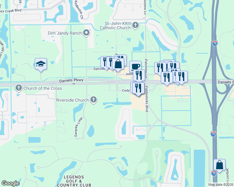 map of restaurants, bars, coffee shops, grocery stores, and more near 520-13490 Powers Ct in Fort Myers