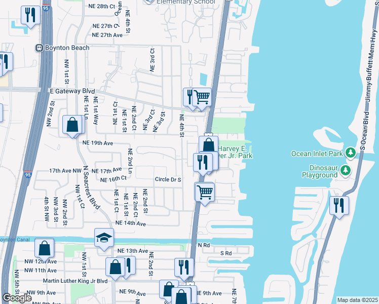 map of restaurants, bars, coffee shops, grocery stores, and more near 1924 5th Street Northeast in Boynton Beach