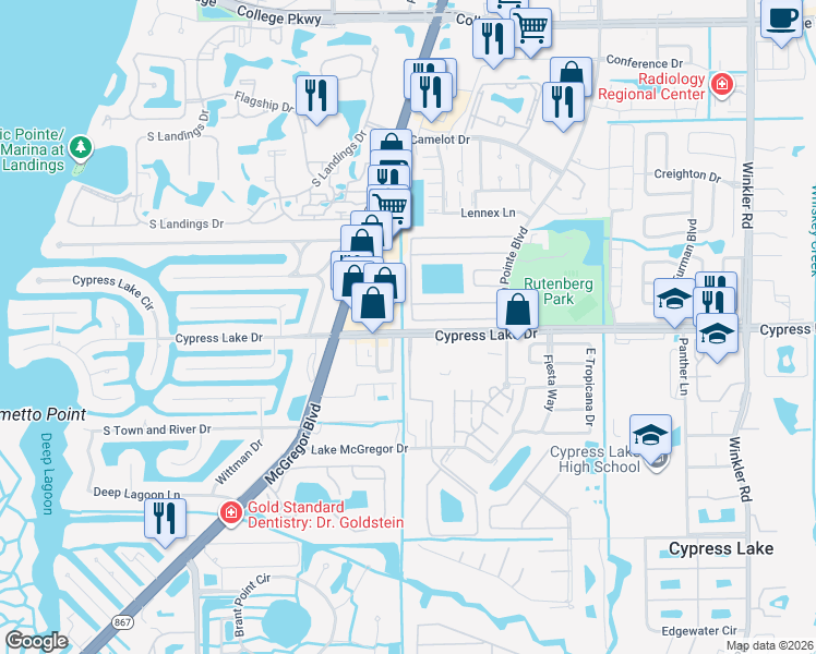 map of restaurants, bars, coffee shops, grocery stores, and more near 9969 Vanillaleaf Street in Fort Myers