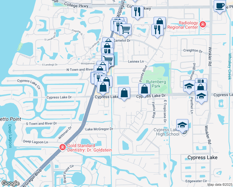 map of restaurants, bars, coffee shops, grocery stores, and more near 9961 Vanilla Leaf Street in Fort Myers