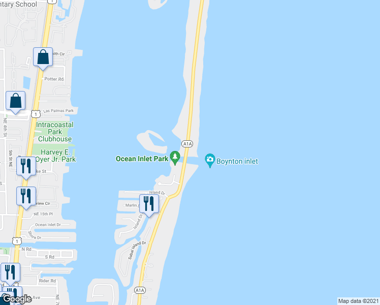 map of restaurants, bars, coffee shops, grocery stores, and more near 4020 Florida A1A in Manalapan