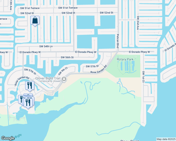 map of restaurants, bars, coffee shops, grocery stores, and more near 631 Rose Garden Road in Cape Coral