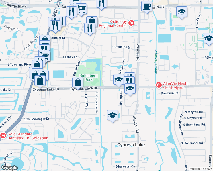 map of restaurants, bars, coffee shops, grocery stores, and more near 8940 Frontage Road in Fort Myers