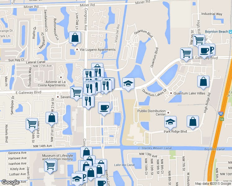 map of restaurants, bars, coffee shops, grocery stores, and more near 1490 Gateway Boulevard in Boynton Beach