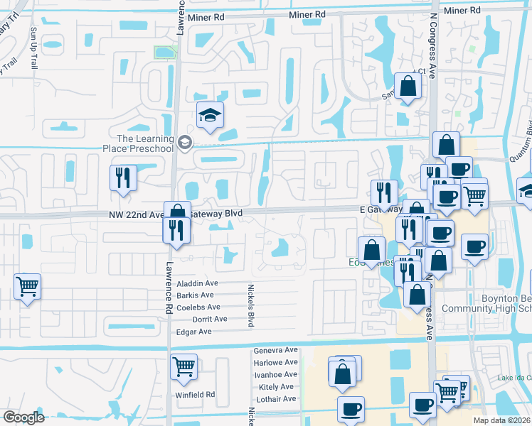 map of restaurants, bars, coffee shops, grocery stores, and more near 3530 Gateway Boulevard in Boynton Beach