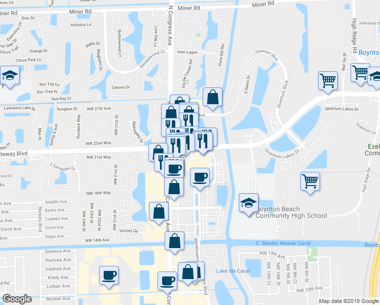 map of restaurants, bars, coffee shops, grocery stores, and more near 1880 North Congress Avenue in Boynton Beach