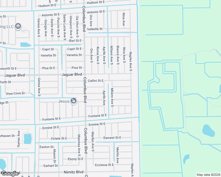 map of restaurants, bars, coffee shops, grocery stores, and more near 824 Milano Avenue South in Lehigh Acres