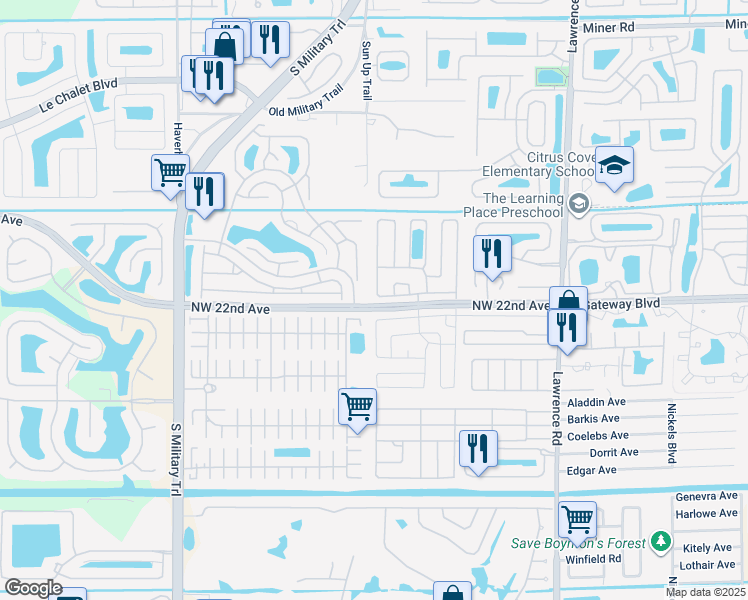 map of restaurants, bars, coffee shops, grocery stores, and more near 8930 Boatswain Drive in Boynton Beach
