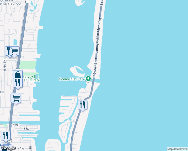 map of restaurants, bars, coffee shops, grocery stores, and more near 4020 Florida A1A in Manalapan