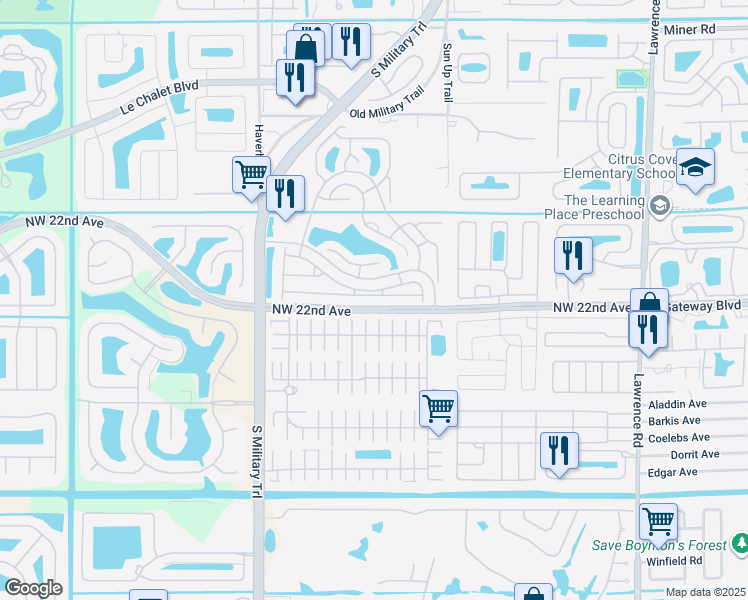 map of restaurants, bars, coffee shops, grocery stores, and more near 4652 Concordia Lane in Boynton Beach