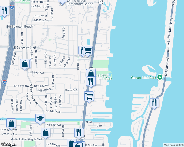 map of restaurants, bars, coffee shops, grocery stores, and more near 2008 South Federal Highway in Boynton Beach