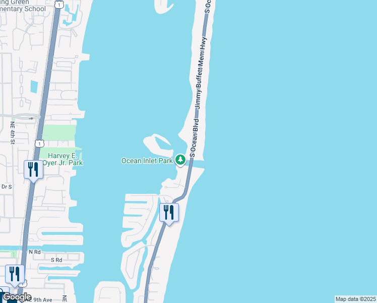 map of restaurants, bars, coffee shops, grocery stores, and more near 3070 South Ocean Boulevard in Lantana