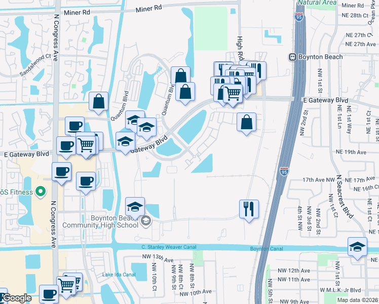 map of restaurants, bars, coffee shops, grocery stores, and more near 2700 Quantum Lakes Drive in Boynton Beach