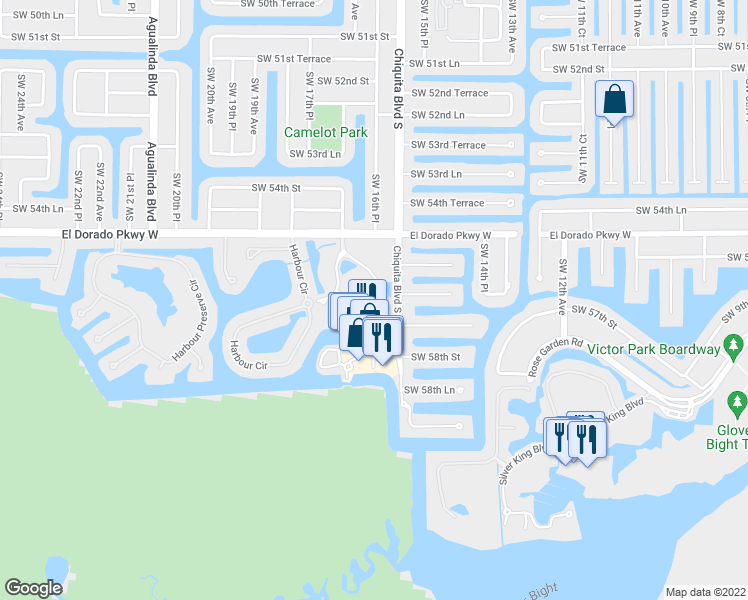 map of restaurants, bars, coffee shops, grocery stores, and more near 5702 Cape Harbour Drive in Cape Coral
