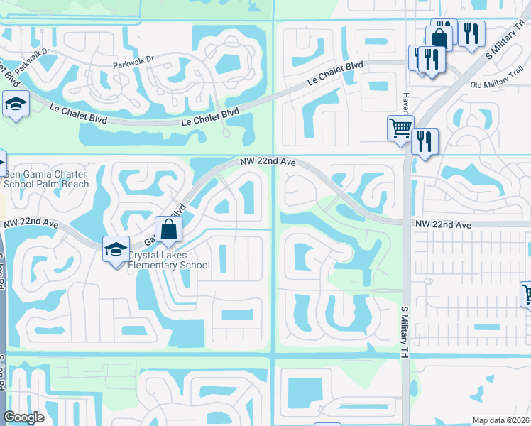 map of restaurants, bars, coffee shops, grocery stores, and more near 5652 Pebble Brook Lane in Boynton Beach