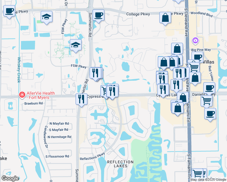 map of restaurants, bars, coffee shops, grocery stores, and more near 7460 Cypress Lake Drive in Fort Myers