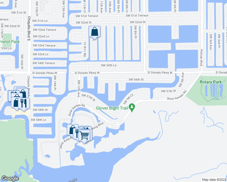 map of restaurants, bars, coffee shops, grocery stores, and more near 5617 Southwest 10th Avenue in Cape Coral