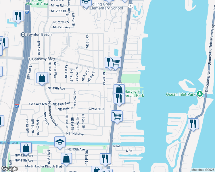 map of restaurants, bars, coffee shops, grocery stores, and more near 536 20th Avenue Northeast in Boynton Beach