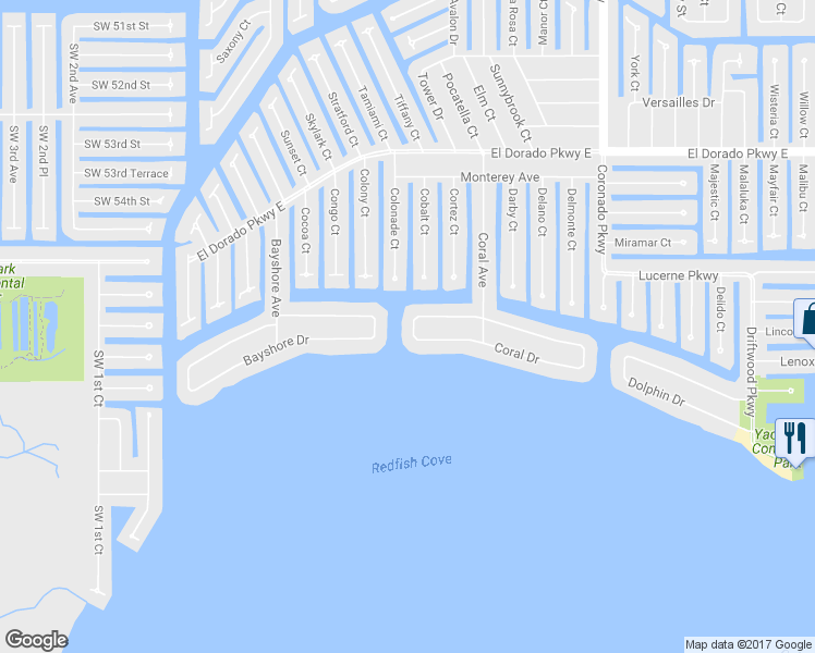 map of restaurants, bars, coffee shops, grocery stores, and more near 506 Coral Drive in Cape Coral